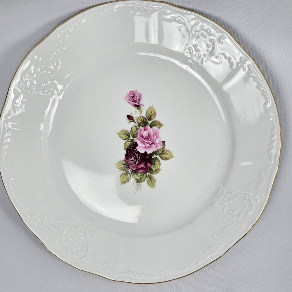 Bernadotte Vintage Embossed China Salad Plate with Roses, Gold Trimmed, EUC,8.5"